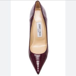 Jimmy Choo Burgundy Croc-Embossed Heels